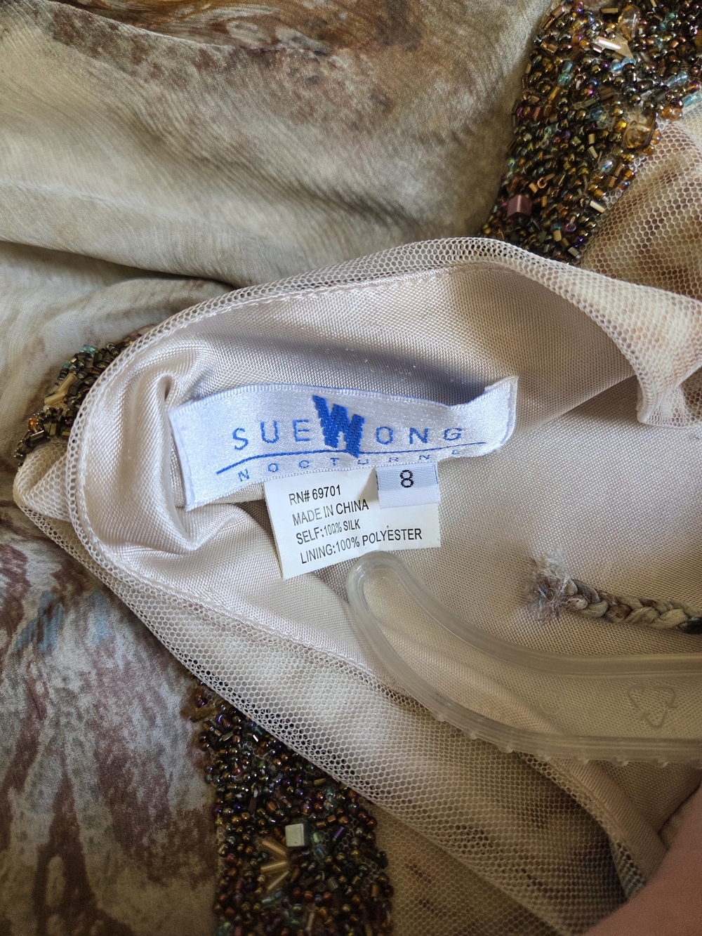 Sue Wong Ivory and Taupe Beaded Halter Midi Dress - Picture 8 of 16